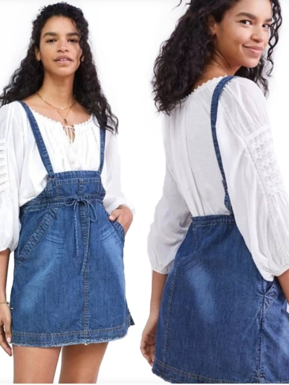 Pilcro Anthropologie Denim Pinafore Dress Medium Wash Overall Skirt Size M